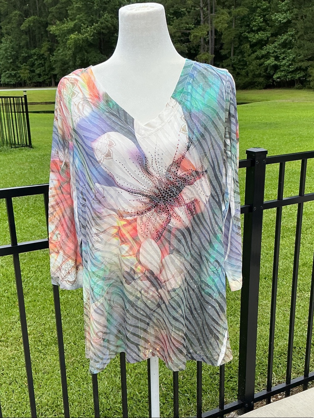 Chico's Multicolor Floral & Zebra-Print V-Neck Tunic
